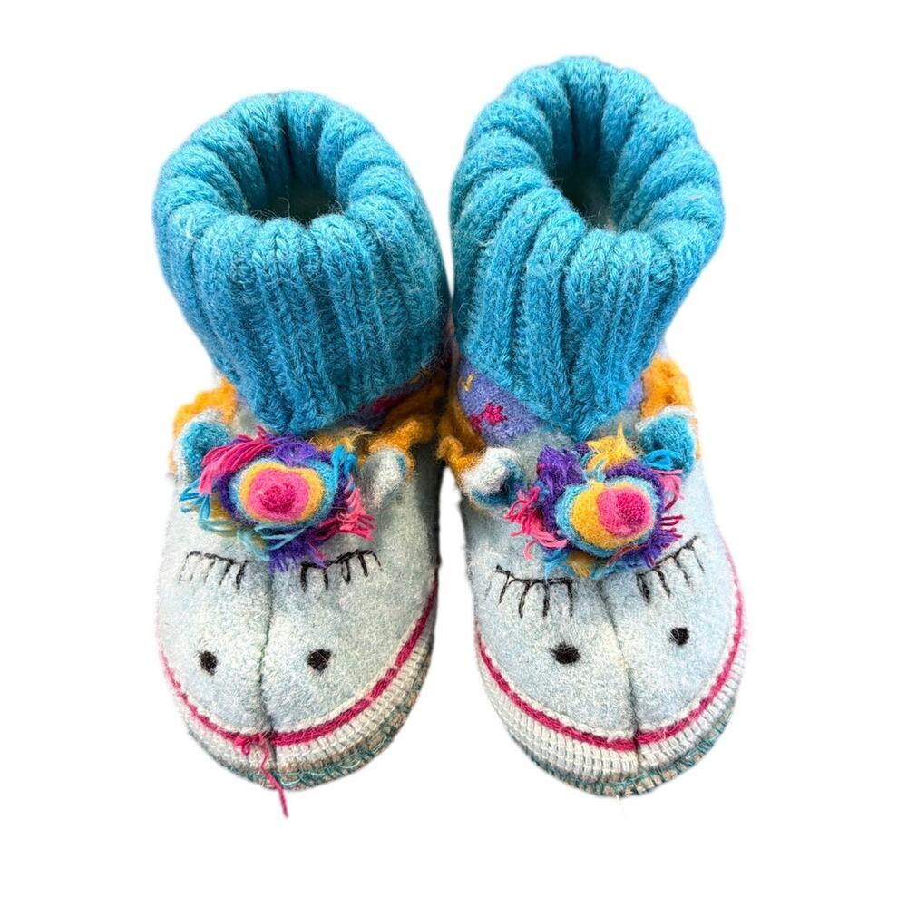 Garnet Hill Unicorn Wool Slippers, Blue, Toddler Size 5C